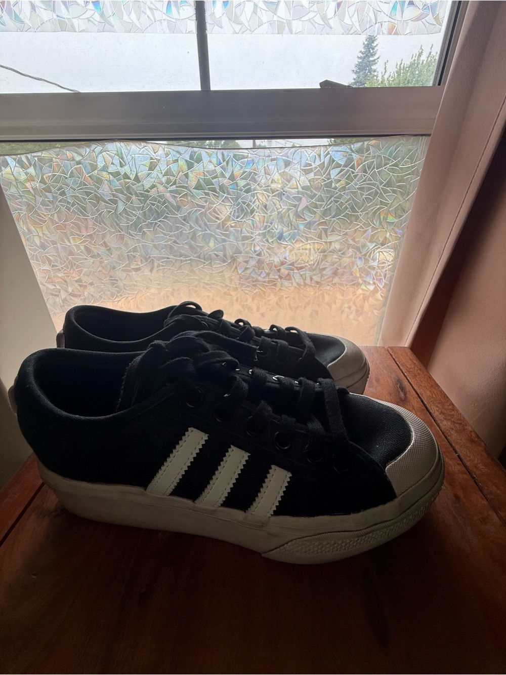adidas Black and White Platform Athletic Sneakers